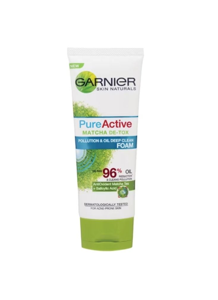 Pure Active غسول الوجه الرغوي غارنييه بيور أكتيف ماتشا ديب كلين للبشرة الدهنية والمعرضة لحب الشباب - Image 1